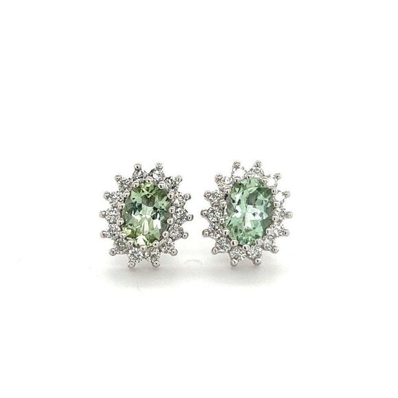 Natural Tourmaline Diamond Stud Earrings 14k W Gold 2.42 TCW Certified 215090 - Picture 1 of 9